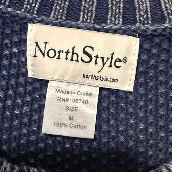 NORTHSTYLE Hi-Low Denim Blue Cable Knit Sweater - Picture 4 of 5